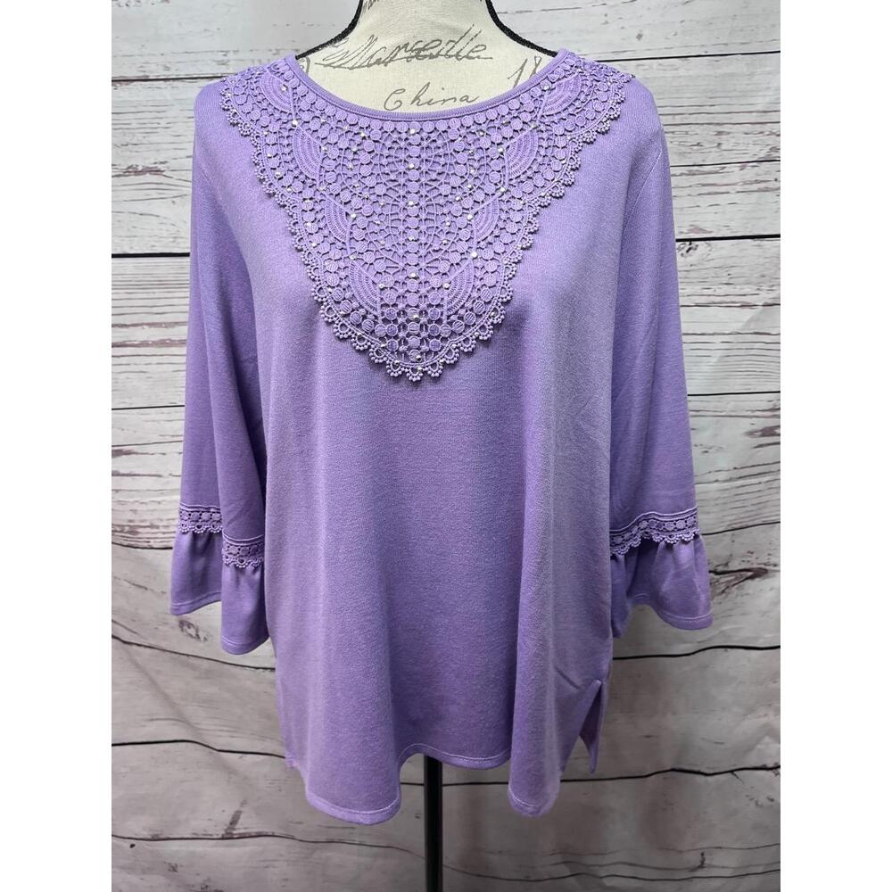 NWT Alfred Dunner Purple Blouse Jewels Lacey Large Womens Fashion Top